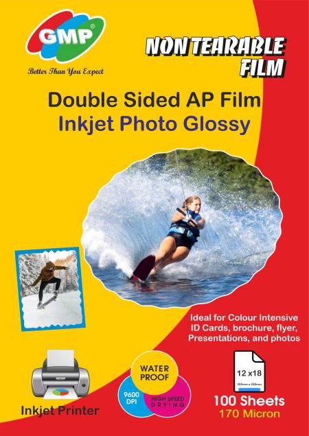 GMP Premium 12''x18'' - 170 Micron Double sided Non Tearable, Water Proof, Instant Dry Glossy Inkjet Photo Paper AP Film