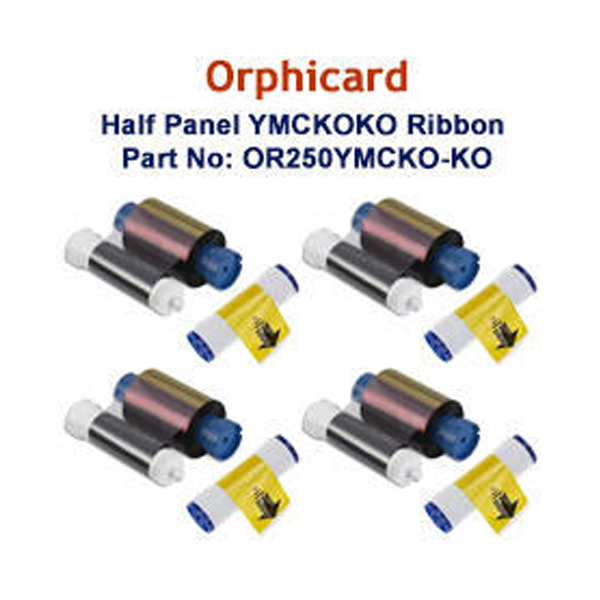 Orphicard Half Panel Ribbon (YMCKOKO) Color Ribbon & Cleaning Roller 300 images per roll