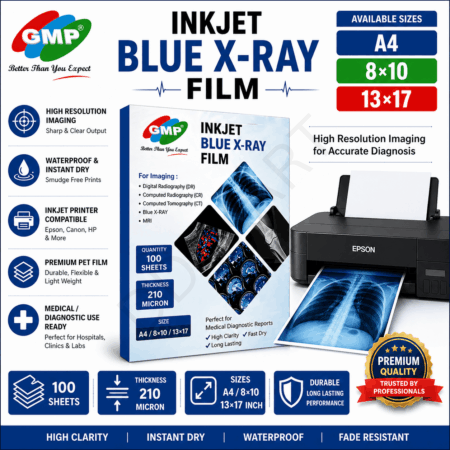 GMP Blue Inkjet Medical X-Ray Film (100 Sheets) – High Resolution Diagnostic Imaging, Waterproof PET Film for CT, MRI & Ultrasound Printing
