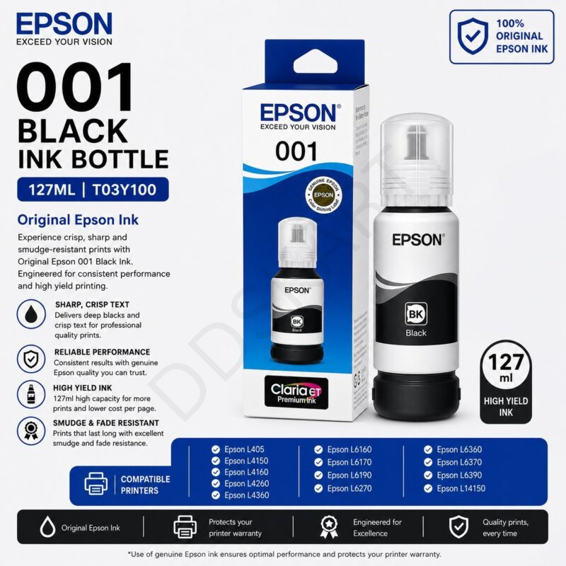 Epson 001 Black Ink Bottle T03Y100 Original , 127ML