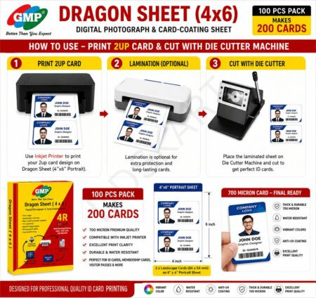 GMP 700 Micron 4x6 Dragon PVC ID Card Sheets (100 Sets) | Inkjet & Laser Printer Compatible | Premium Card Printing Media