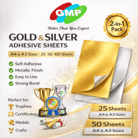 GMP A4|A3 Golden/Silver Adhesive Sticker Sheets (2-in-1) for Awards, Crafts & Mementos