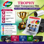 GMP A4 & A3 Inkjet OHP Transparency Film (100 Sheets) – Clear Waterproof Film for Trophy, Award & Screen Printing
