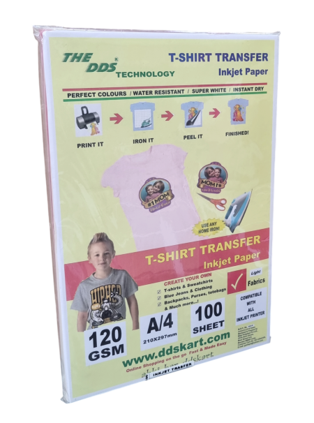 DDS T-shirts Light Fabric Inkjet Transfer Paper A4 Size 100 Pcs Pack