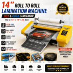 14" Roll to Roll Thermal Lamination Machine (13" x 19") – Hot & Cold Laminator for Commercial Use