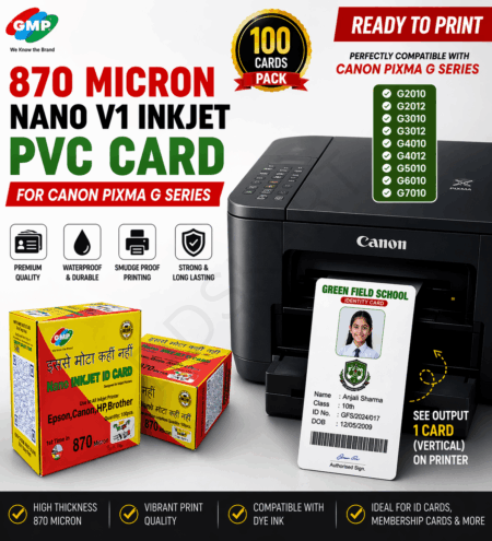 GMP 870 Micron Nano V1 Inkjet PVC Cards for Canon PIXMA G Series – Professional ID Card Printing (100 Sheets)