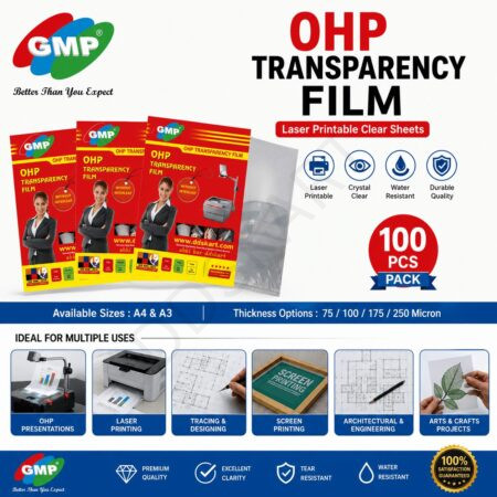 GMP OHP Transparency Film A4-A3 | 75/100/175/250 Micron | Laser Printable Clear Sheets – Premium Quality