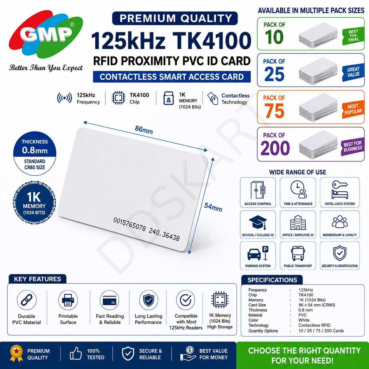 GMP 125kHz TK4100 RFID Proximity PVC ID Card Contactless