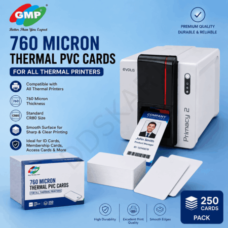 GMP 760 Micron Thermal PVC Cards for All Thermal Printers | CR80 White Blank ID Cards | 250 Cards Pack