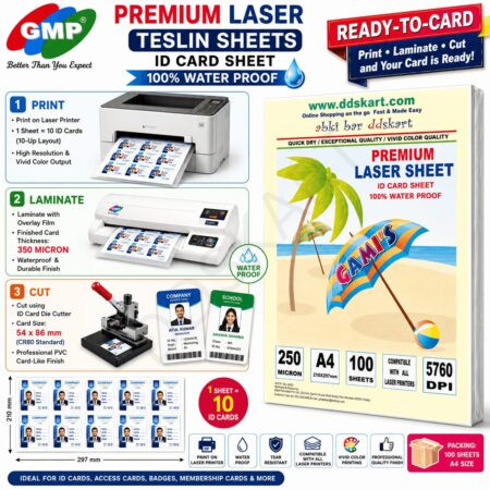 DDS Laser Teslin ID Card Synthetic Sheets – 100 Sheets Waterproof – Compatible with All Laser Printers
