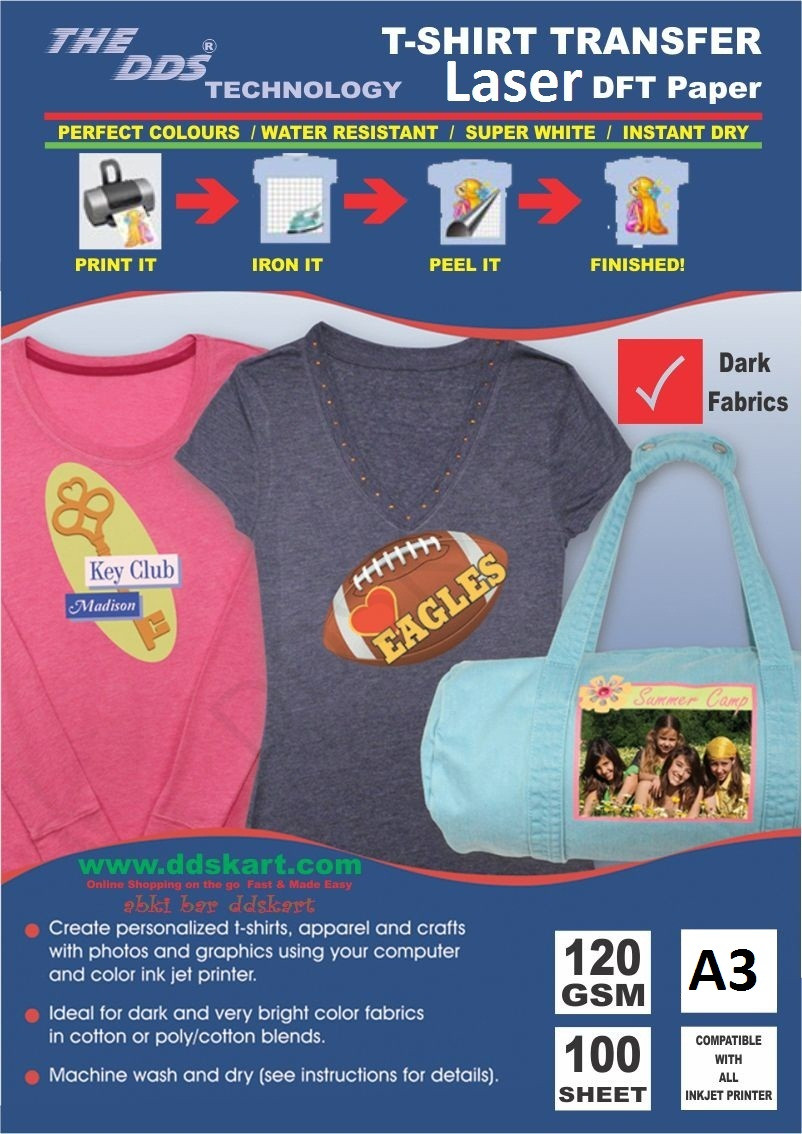 DDS Tshirts Dark Fabric Laser Transfer Paper A3 Size 100 Pcs Pack