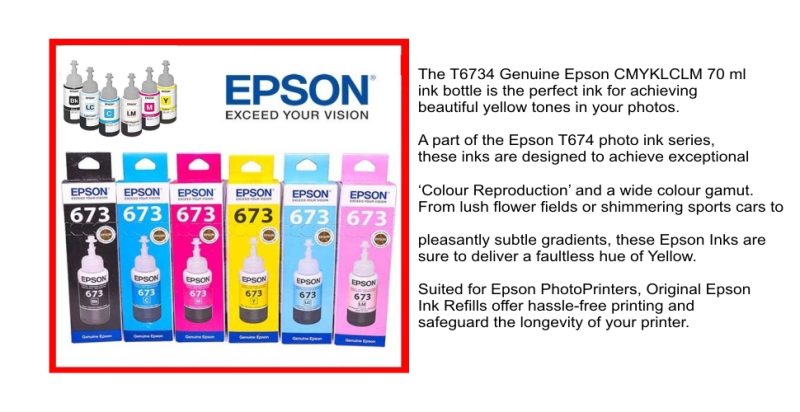 Epson T673 L805 Multi Color Ink pack of 6 (Black, Magenta, Cyan, Yellow, LM, LC)