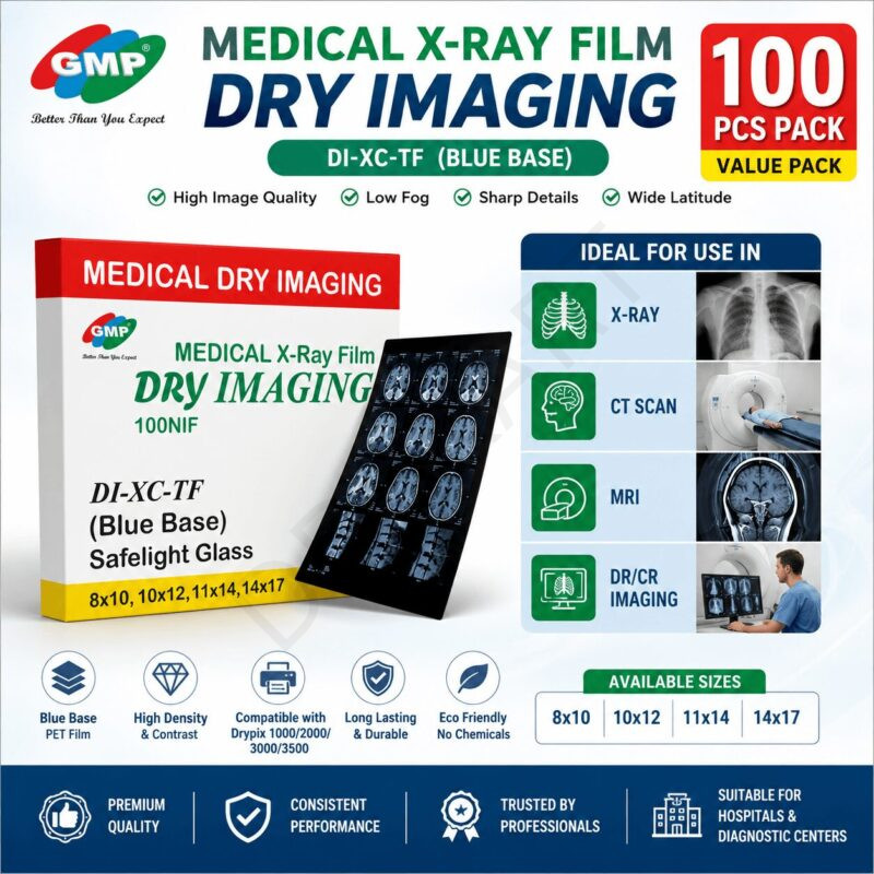 GMP Medical Thermal X-Ray Dry Film for Fujifilm Drypix 1000/2000/3000/3500 – High Resolution Diagnostic Imaging Film (100 Sheets)
