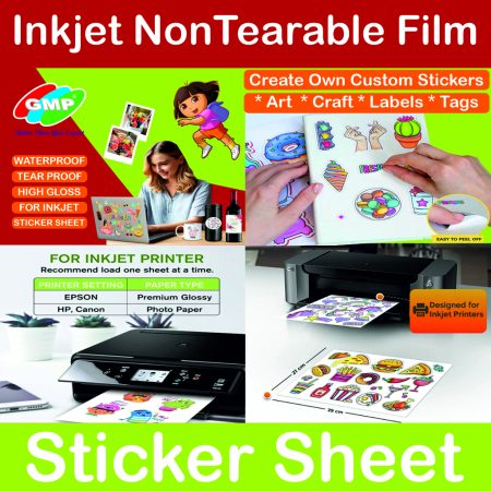 GMP Printable inkjet Printing A4 Non-tearable  Self-Adhesive Sticker Paper Waterproof HD Printing for Ink Jet Printer, 50 Sheet