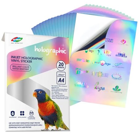 GMP Printable inkjet Printing A4 Holographic Self-Adhesive Sticker Paper Waterproof HD Printing Vinyl Paper for Ink Jet Printer, 20 Sheet