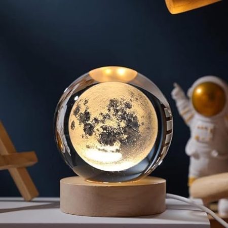 GMP 3D Crystal Ball Night Lamp, Creative Engraved Night Light for Kids Room, USB Table LED Lamp with Wooden Base, Light for Home Office Decoration Birthday Gift