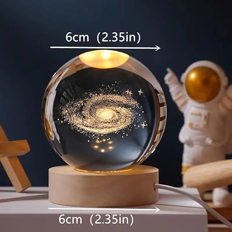 3D Crystal Ball Night Lamp, Creative Engraved Night Light for Kids Room, USB Table LED Lamp with Wooden Base, Light for Home Office Decoration Birthday Gift