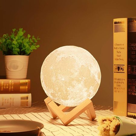 GMP 3D Moon Lamp 7 Colour Changeable Sensor Moon Night Light Lamp, Touch Control, Moonlight Lamp with Stand & USB for Bedrooms Valentine Gifts, Festival, Wedding Gifts-Plastic, LED