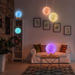 3D Moon Lamp 7 Colour Changeable Sensor Moon Night Light Lamp, Touch Control, Moonlight Lamp with Stand & USB for Bedrooms Valentine Gifts, Festival, Wedding Gifts-Plastic, LED