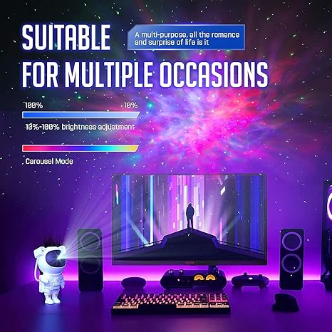 GMP Cosmic Astronaut Galaxy Projector – 360° Rotating Nebula Night Light with Remote Control & Timer for Kids, Adults, Bedrooms, Parties, Gifts.