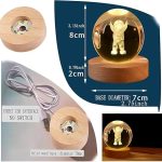 3D Crystal Ball Night Lamp, Creative Engraved Night Light for Kids Room, USB Table LED Lamp with Wooden Base, Light for Home Office Decoration Birthday Gift