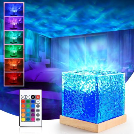 Luxe Aurora Ocean Wave Projector Lamp with 16-Color Gradient, Northern Lights Ripple Effect, Rotating Flame Water Illumination, and Remote Control for Premium Ambiance & Elegant Room Decor