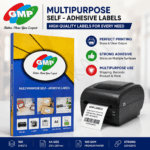 GMP A4 Multipurpose Printable Label Sheets (100 Sheets) – Self Adhesive White Sticker Paper for Inkjet & Laser Printers, High Quality 100 GSM, Strong Stick for Packaging, Address, Barcode & Office Use