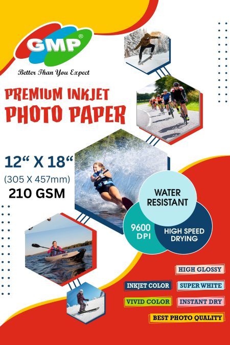 GMP 210gsm High Glossy Inkjet Photo Paper 12×18 Inches (50 sheets)