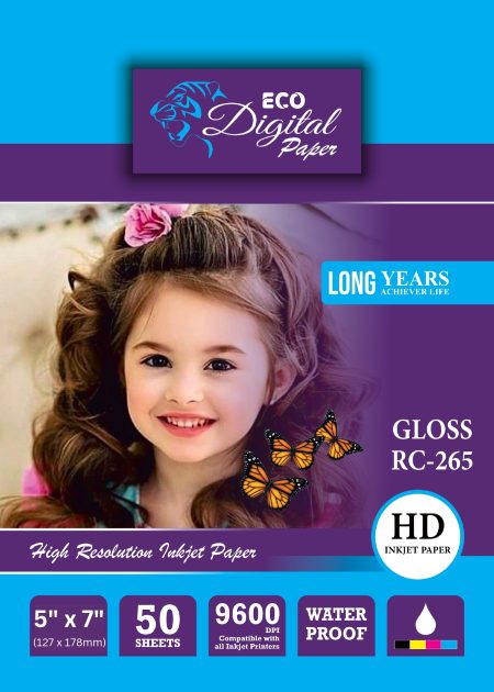 Eco Digital 265gsm Resin Coated Glossy Inkjet Photo Paper 5×7 Inches (50 sheets)