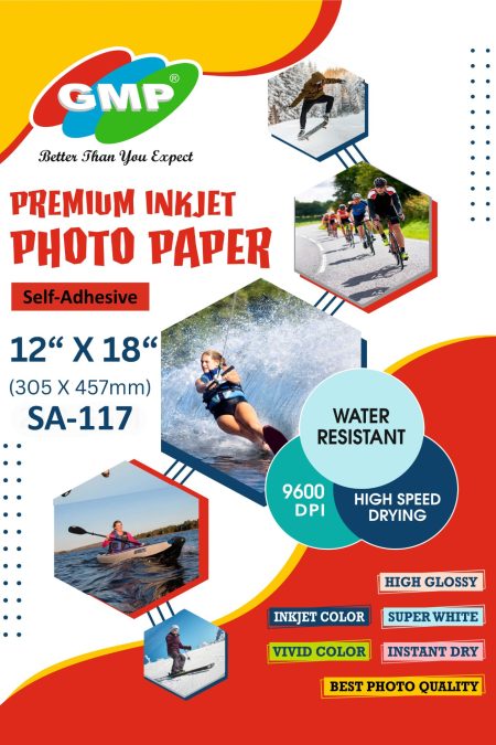 GMP 12×18 Inch Glossy Self-Adhesive 115gsm Inkjet Photo Stickers (100 Sheets)