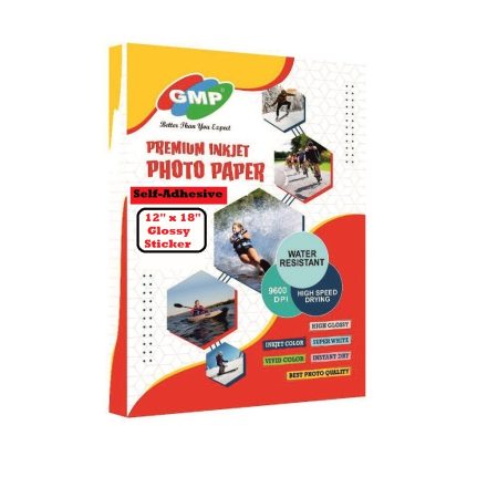 GMP 12×18 Inch Glossy Self-Adhesive 115gsm Inkjet Photo Stickers (100 Sheets)