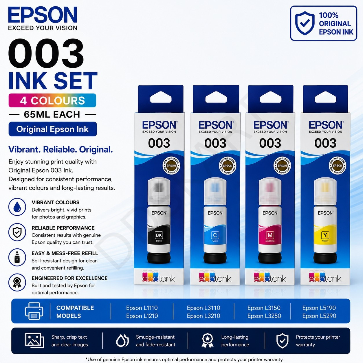 Epson 003 Ink Set (Original) — 4 Colours , 65ML Each - DDSKART