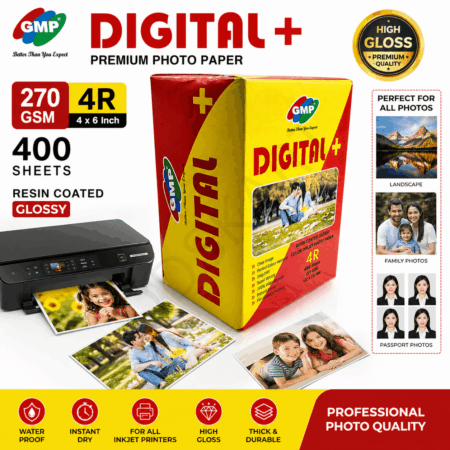GMP Digital Plus 270 GSM RC Glossy Photo Paper 4×6 Inch (400 Sheets) – High Gloss, Waterproof, Instant Dry Inkjet Photo Paper Bulk Pack