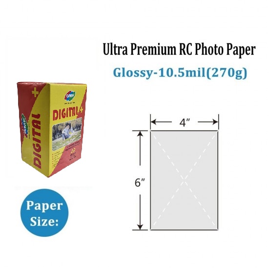 GMP Digital Plus 4x6 Glossy Inkjet Photo paper 270 GSM 5760-DPI (102mmX152mm) 400 sheets bulk pack