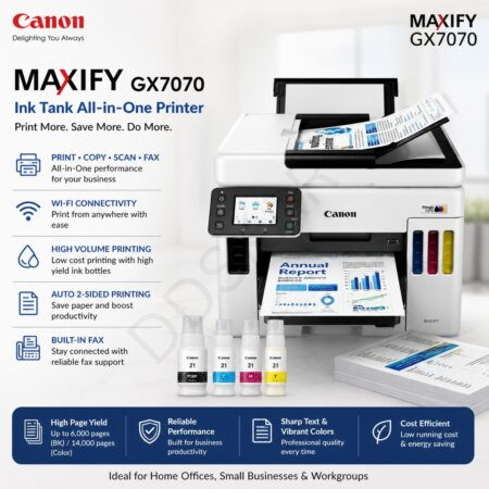Canon MAXIFY GX7070 Ink Tank Printer – All-in-One with WiFi, Fax & High Volume Color Printing