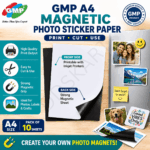 GMP A4 Inkjet Magnetic Photo Sticker Paper, Printable Magnet Sheets for DIY Photo Magnets, Labels & Crafts, Compatible with Inkjet Printers – 10 Sheets Pack