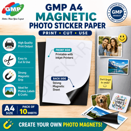 GMP A4 Inkjet Magnetic Photo Sticker Paper, Printable Magnet Sheets for DIY Photo Magnets, Labels & Crafts, Compatible with Inkjet Printers – 10 Sheets Pack
