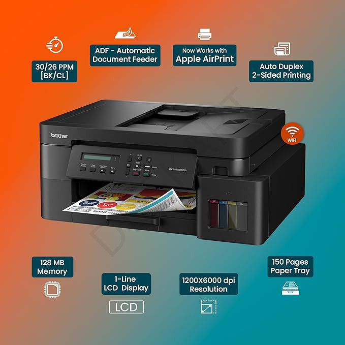 Brother DCP-T830DW WiFi Ink Tank Printer – Print, Scan, Copy with Auto Duplex, ADF & Ethernet