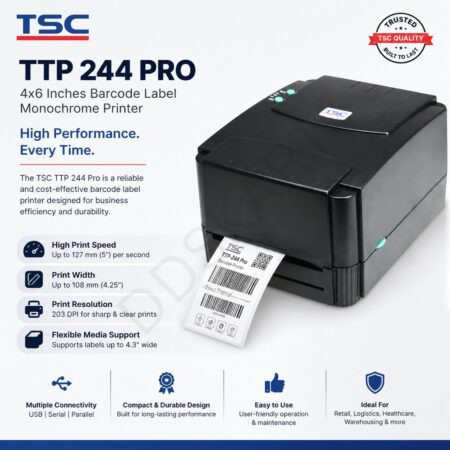 TSC Ttp 244 Pro Barcode Label Monochrome Printer 4x6 Inches