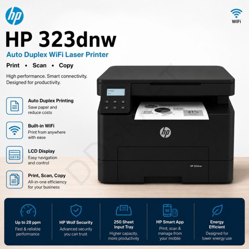 HP 323dnw Auto Duplex WiFi Laser Printer , Print Scan Copy, LCD Display, Black