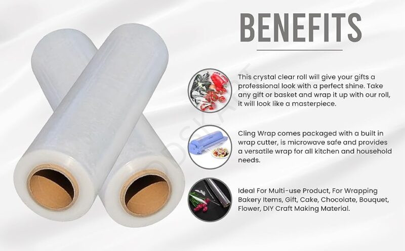Clear Plastic Shrink Wrap Roll, 3'',4'',6'',12'',18'' Industrial Packaging Film, GILETIN Role for Packing