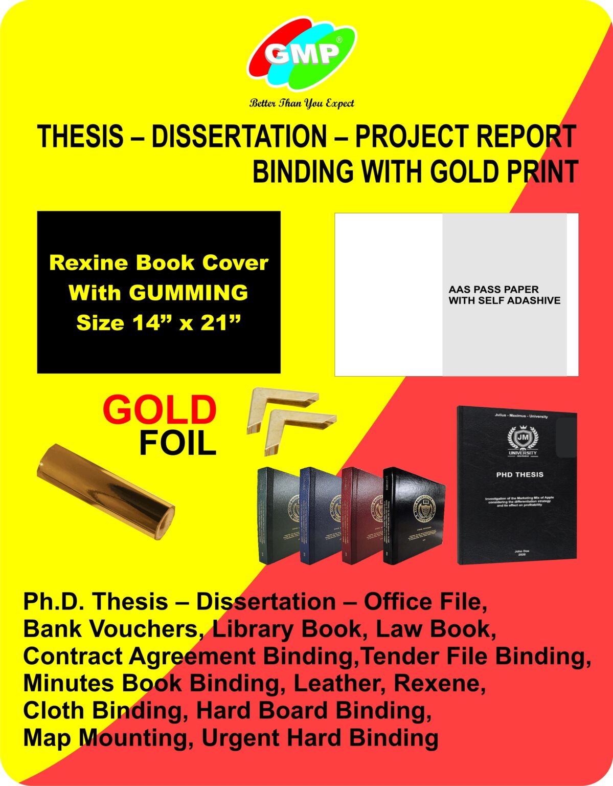 GMP Thesis Binding Rexine Cover,Foil Roll,Corner-Aaspas Sticker