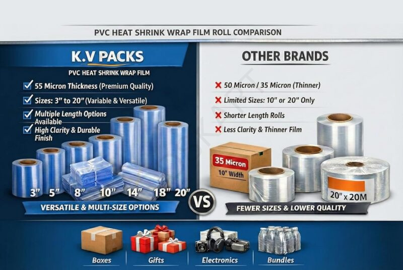 PVC Heat Shrink Wrap Film Tube Roll, 55 Micron,3",4",5",6",8",10",14",18",20" (75 mm to 508 mm) 250, meter, Industrial Grade, Packaging Material, Clear & Transparent,