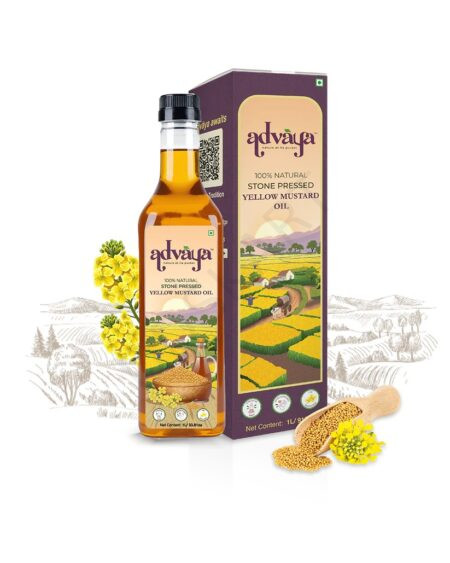 Advãya’s Yellow Mustard Oil – Stone Pressed (Kachi Ghani) Pure & Natural Edible Oil