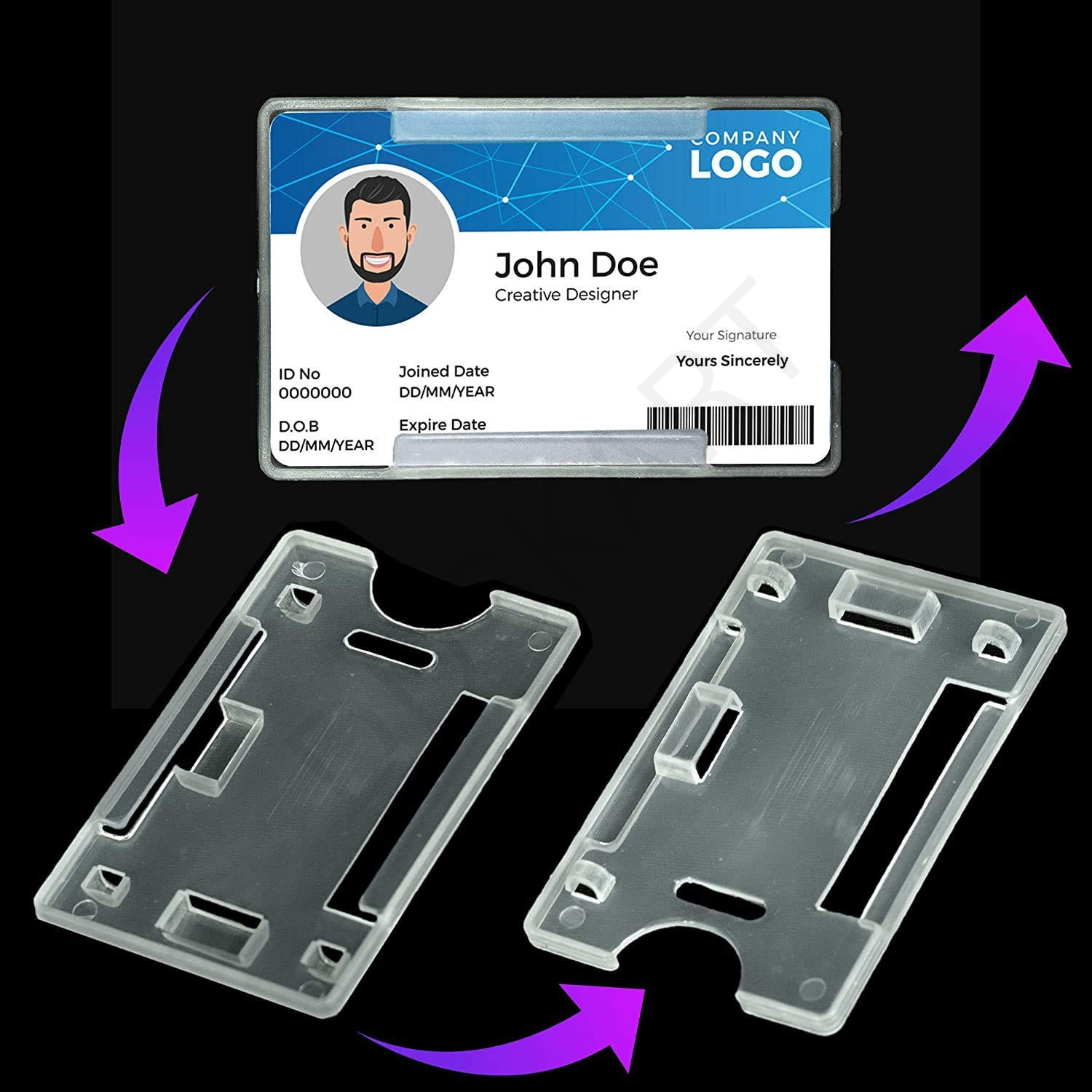 GMP Premium ID Card Holder – Durable PVC Badge Holder for Office, School & Events- 100 pcs  pack