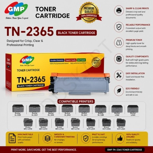 GMP TN-2365 Toner Cartridge with Brother HL-2305/2321/2340/2360/2361/2380/L2300/L2360/L2365/MFC-L2700/2701/2720/2740/DCP-L2520/L2540/L2541