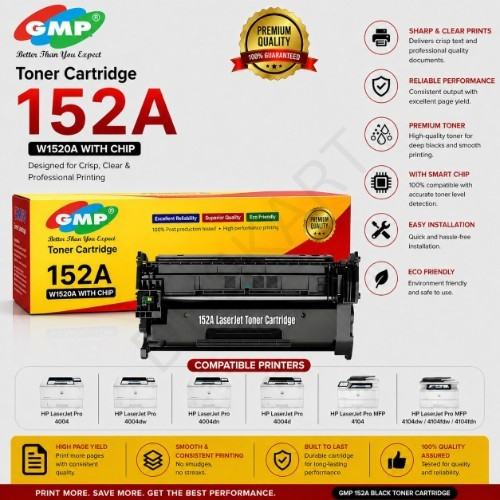 GMP W1520A / 152A Compatible Toner Cartridge for HP LaserJet Pro 4004 4004dw 4004dn 4004d MFP 4104 MFP 4104dw MFP 4104fdw MFP 4104fdn with Chip