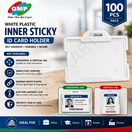 GMP Self Adhesive White Plastic ID Card Holder – Inner Sticky Badge Pocket (100 PCS)