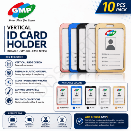 GMP Metal Vertical Double-Sided ID Card Holder – Premium Quality Badge Holder-10 PCS  PACK