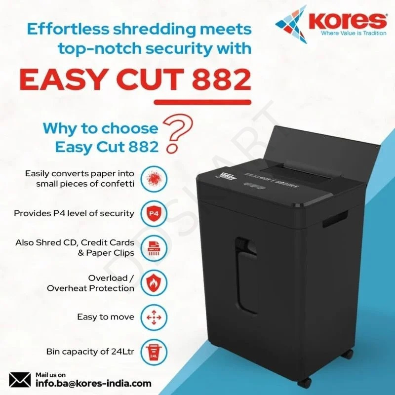 KORES ESY CUT 882 Cross Cut Paper Shredder Machine | High Security Document Shredding for Office & Home Use | Heavy Duty Strip Cut Shredder with Waste Bin